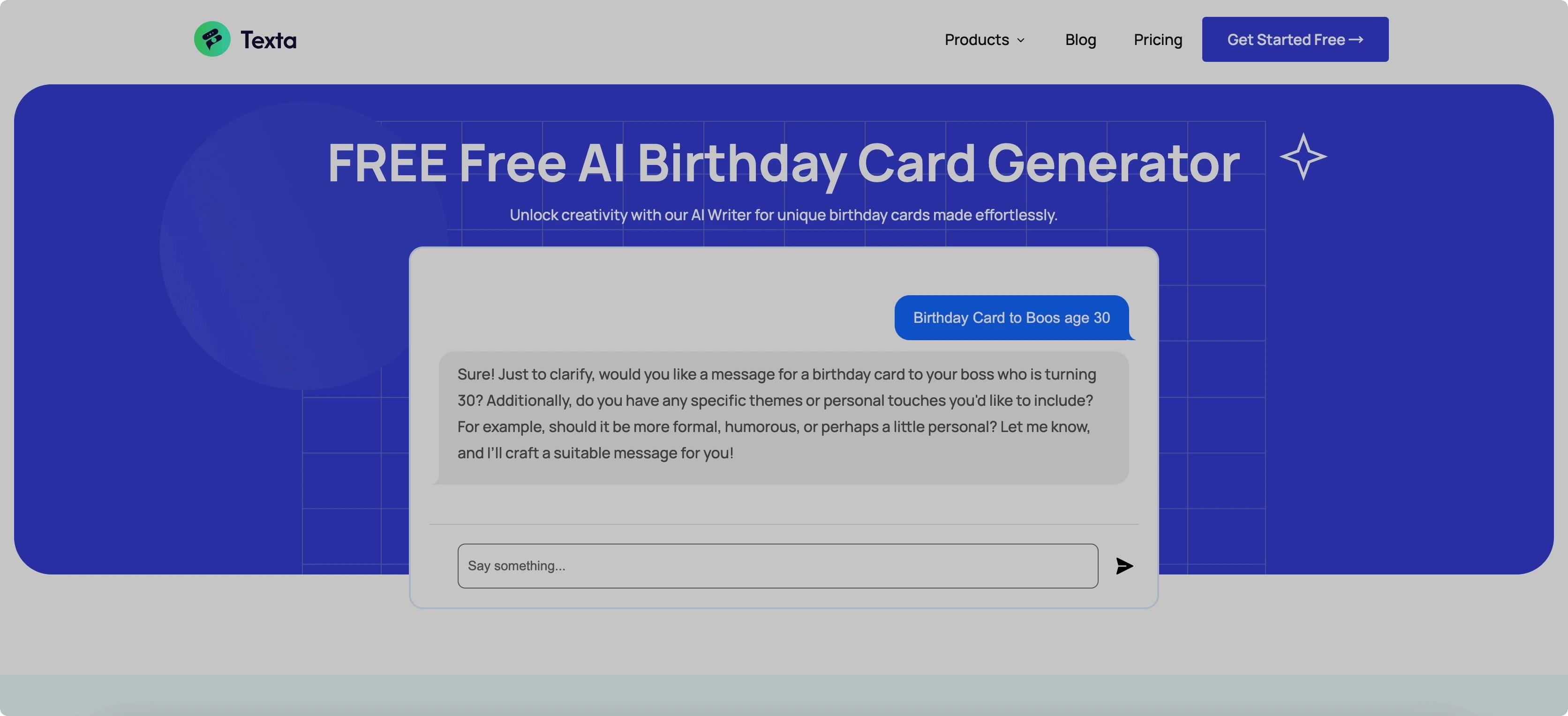 Screenshot of Texta Free AI Birthday Card Generator