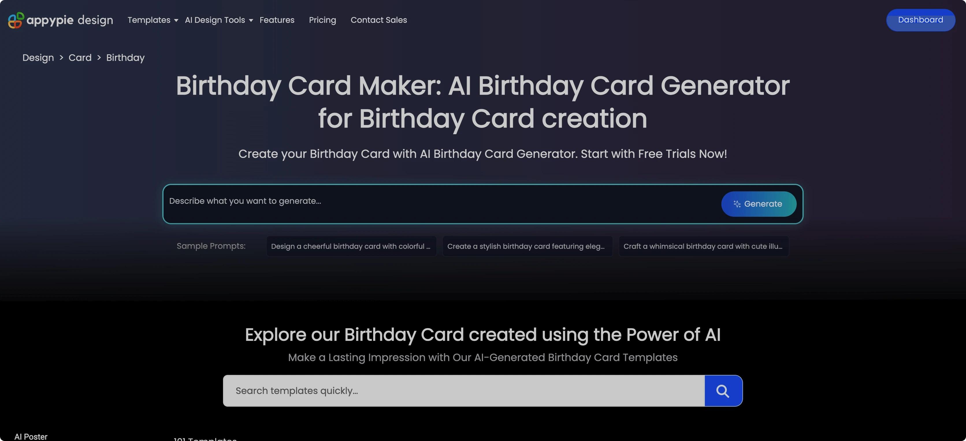 Screenshot of AppyPie Design Birthday Card Maker